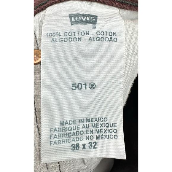 Levi's 501 Burgundy Button Fly Jeans Men’s Size 36x32 Straight Denim Classic - Picture 5 of 5